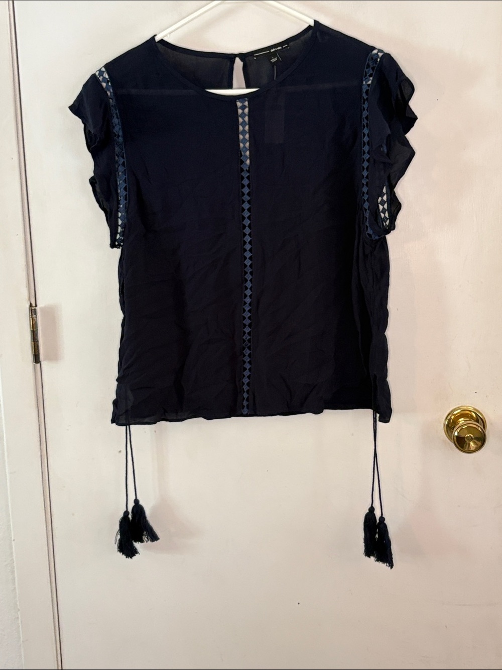 Dolce Vita navy sleeveless top with ruffles and side ties Size Large